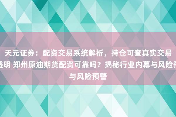天元证券：配资交易系统解析，持仓可查真实交易更透明 郑州原油期货配资可靠吗？揭秘行业内幕与风险预警