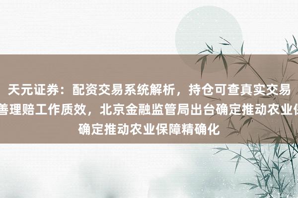 天元证券：配资交易系统解析，持仓可查真实交易更透明 完善理赔工作质效，北京金融监管局出台确定推动农业保障精确化