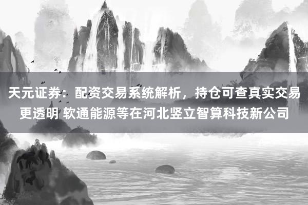 天元证券：配资交易系统解析，持仓可查真实交易更透明 软通能源等在河北竖立智算科技新公司