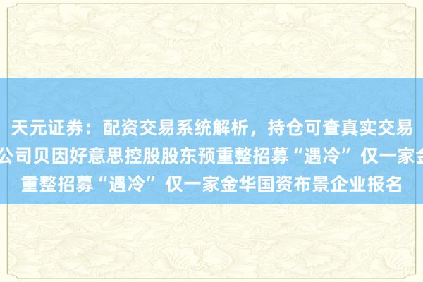 天元证券：配资交易系统解析，持仓可查真实交易更透明 老牌奶粉上市公司贝因好意思控股股东预重整招募“遇冷” 仅一家金华国资布景企业报名