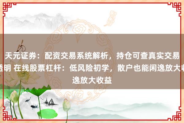 天元证券：配资交易系统解析，持仓可查真实交易更透明 在线股票杠杆：低风险初学，散户也能闲逸放大收益