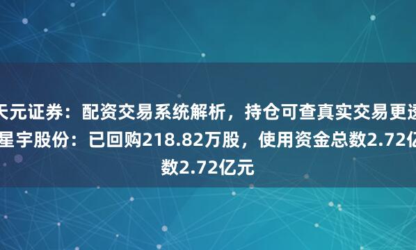 天元证券：配资交易系统解析，持仓可查真实交易更透明 星宇股份：已回购218.82万股，使用资金总数2.72亿元