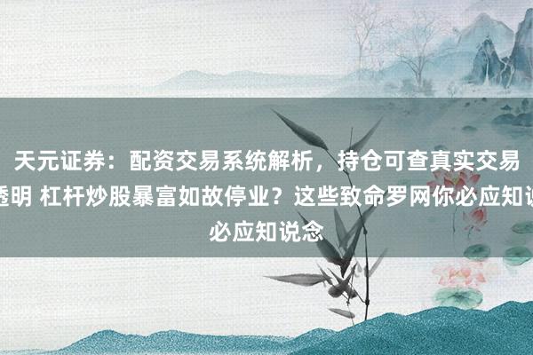 天元证券：配资交易系统解析，持仓可查真实交易更透明 杠杆炒股暴富如故停业？这些致命罗网你必应知说念