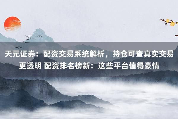 天元证券：配资交易系统解析，持仓可查真实交易更透明 配资排名榜新：这些平台值得豪情