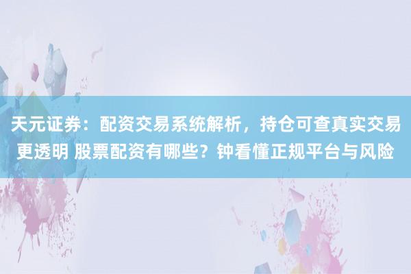 天元证券：配资交易系统解析，持仓可查真实交易更透明 股票配资有哪些？钟看懂正规平台与风险
