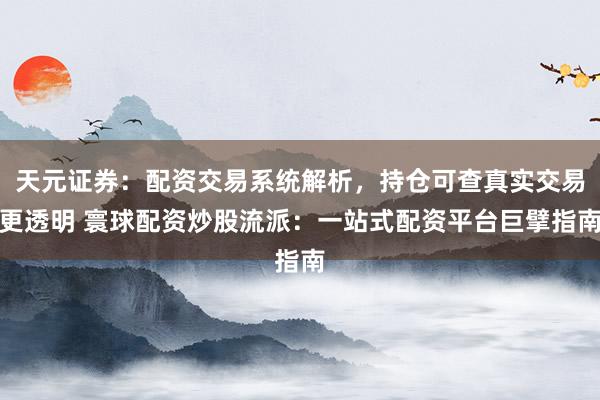 天元证券：配资交易系统解析，持仓可查真实交易更透明 寰球配资炒股流派：一站式配资平台巨擘指南