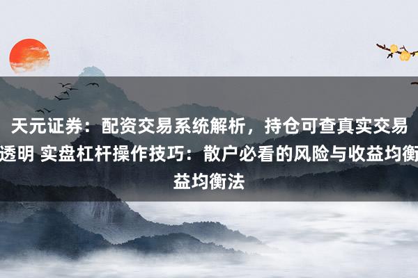 天元证券：配资交易系统解析，持仓可查真实交易更透明 实盘杠杆操作技巧：散户必看的风险与收益均衡法