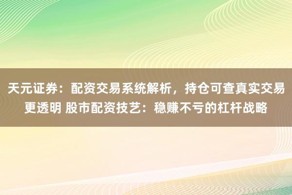 天元证券：配资交易系统解析，持仓可查真实交易更透明 股市配资技艺：稳赚不亏的杠杆战略