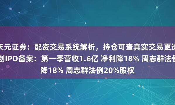 天元证券：配资交易系统解析，持仓可查真实交易更透明 四方精创IPO备案：第一季营收1.6亿 净利降18% 周志群法例20%股权